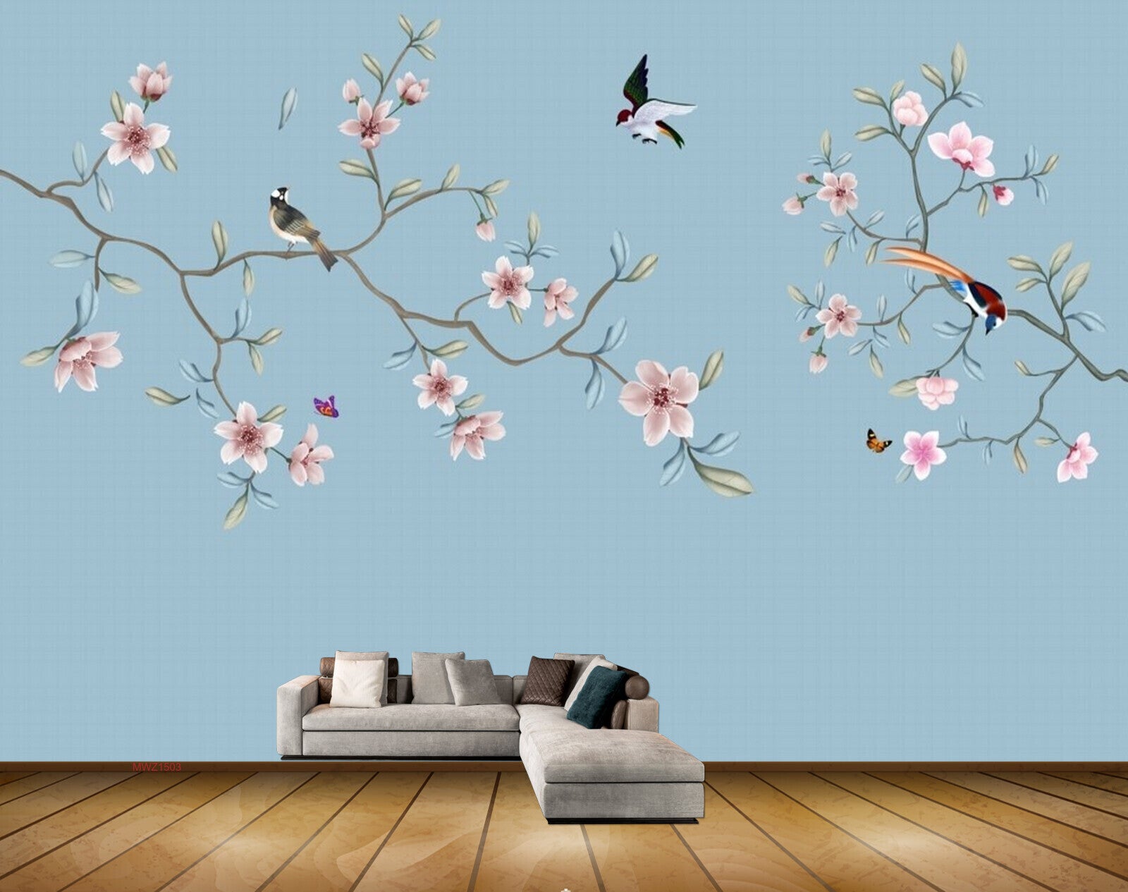 Avikalp MWZ1503 Pink White Flowers Birds 3D HD Wallpaper