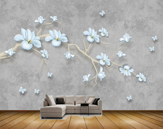 Avikalp MWZ1513 White Flowers Branches Butterflies HD Wallpaper