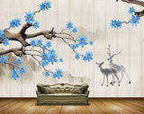 Avikalp MWZ1524 Blue Flowers Branches Deers 3D HD Wallpaper