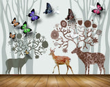 Avikalp MWZ1525 Butterflies Deers Animals Trees 3D HD Wallpaper