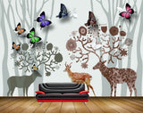 Avikalp MWZ1525 Butterflies Deers Animals Trees 3D HD Wallpaper