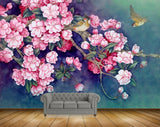 Avikalp MWZ1537 White Pink Flowers Branches Birds 3D HD Wallpaper