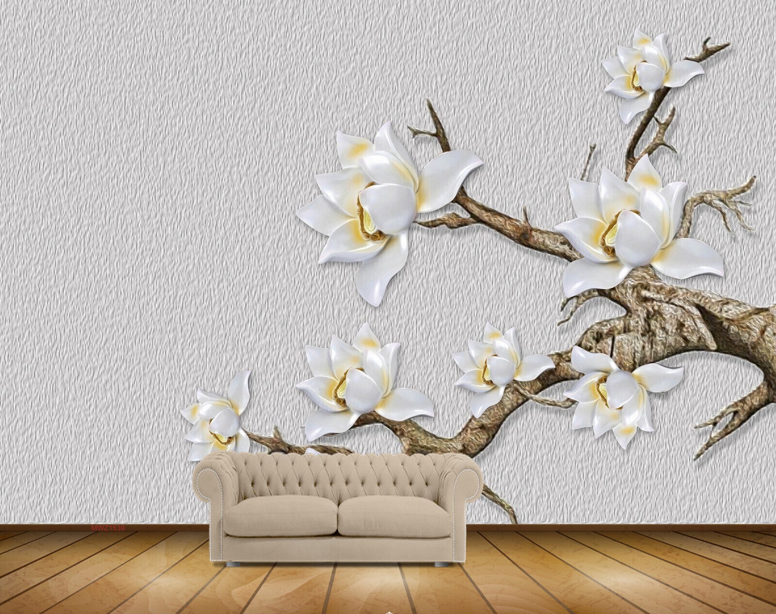 Avikalp MWZ1539 White Yellow Flowers Branches 3D HD Wallpaper