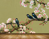 Avikalp MWZ1540 Pink White Flowers Birds 3D HD Wallpaper