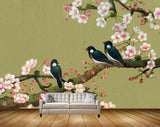 Avikalp MWZ1540 Pink White Flowers Birds 3D HD Wallpaper