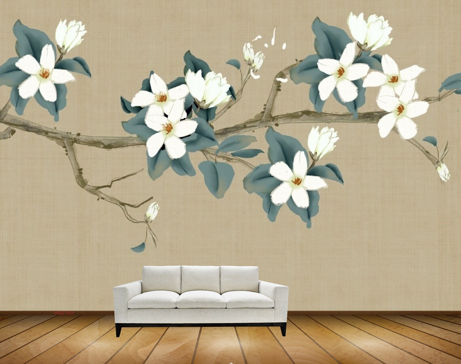 Avikalp MWZ1551 White Flowers Leaves Branches 3D HD Wallpaper