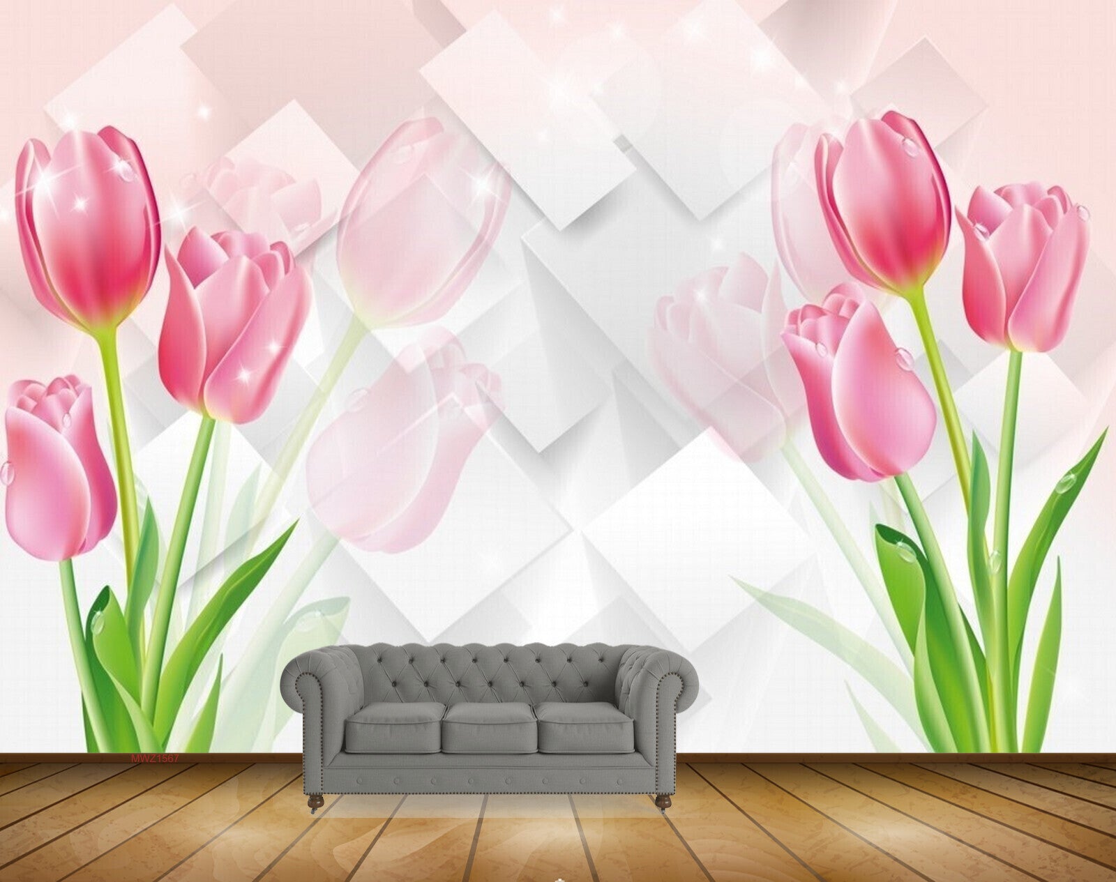 Avikalp MWZ1567 Pink Tulip Flowers 3D HD Wallpaper