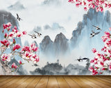 Avikalp MWZ1573 Pink White Flowers Birds 3D HD Wallpaper