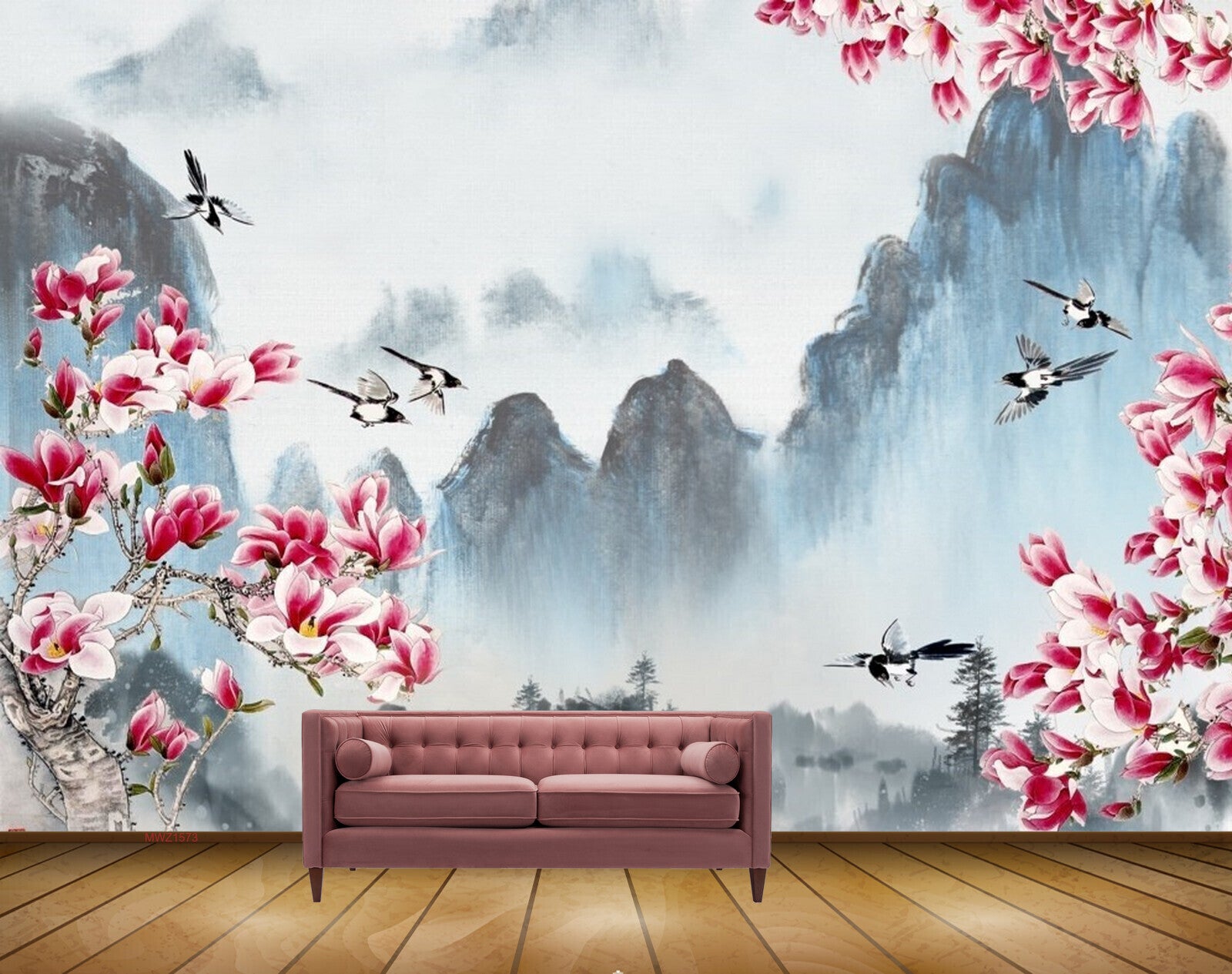 Avikalp MWZ1659 Pink White Flowers Birds 3D HD Wallpaper  Avikalp  International  3D Wallpapers