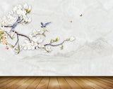 Avikalp MWZ1596 White Flowers Birds Branches Butterflies 3D HD Wallpaper