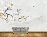 Avikalp MWZ1596 White Flowers Birds Branches Butterflies 3D HD Wallpaper