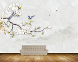 Avikalp MWZ1596 White Flowers Birds Branches Butterflies 3D HD Wallpaper