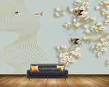 Avikalp MWZ1605 White Golden Flowers Birds 3D HD Wallpaper