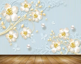 Avikalp MWZ1613 White Yellow Flowers Butterflies 3D HD Wallpaper