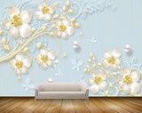 Avikalp MWZ1613 White Yellow Flowers Butterflies 3D HD Wallpaper