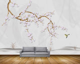 Avikalp MWZ1646 White Flowers Branches Birds 3D HD Wallpaper