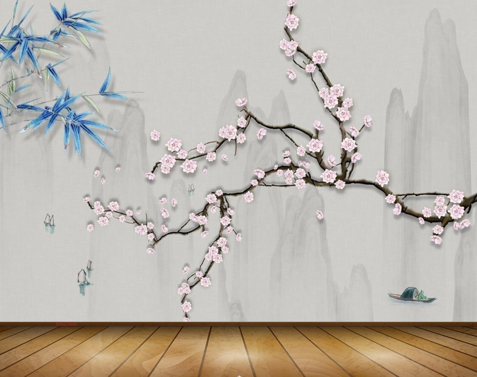 Avikalp MWZ1648 White Pink Flowers Branches 3D HD Wallpaper