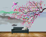 Avikalp MWZ1651 Pink Flowers Branches Boat Birds 3D HD Wallpaper