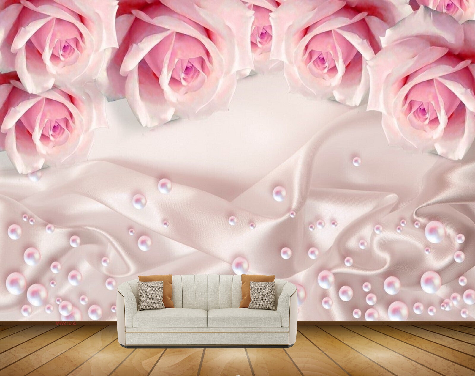 Avikalp MWZ1655 Pink White Flowers Pearls 3D HD Wallpaper