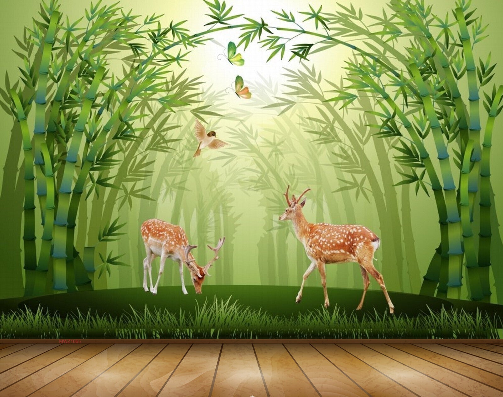 Avikalp MWZ1665 Plants Deers Butterflies 3D HD Wallpaper