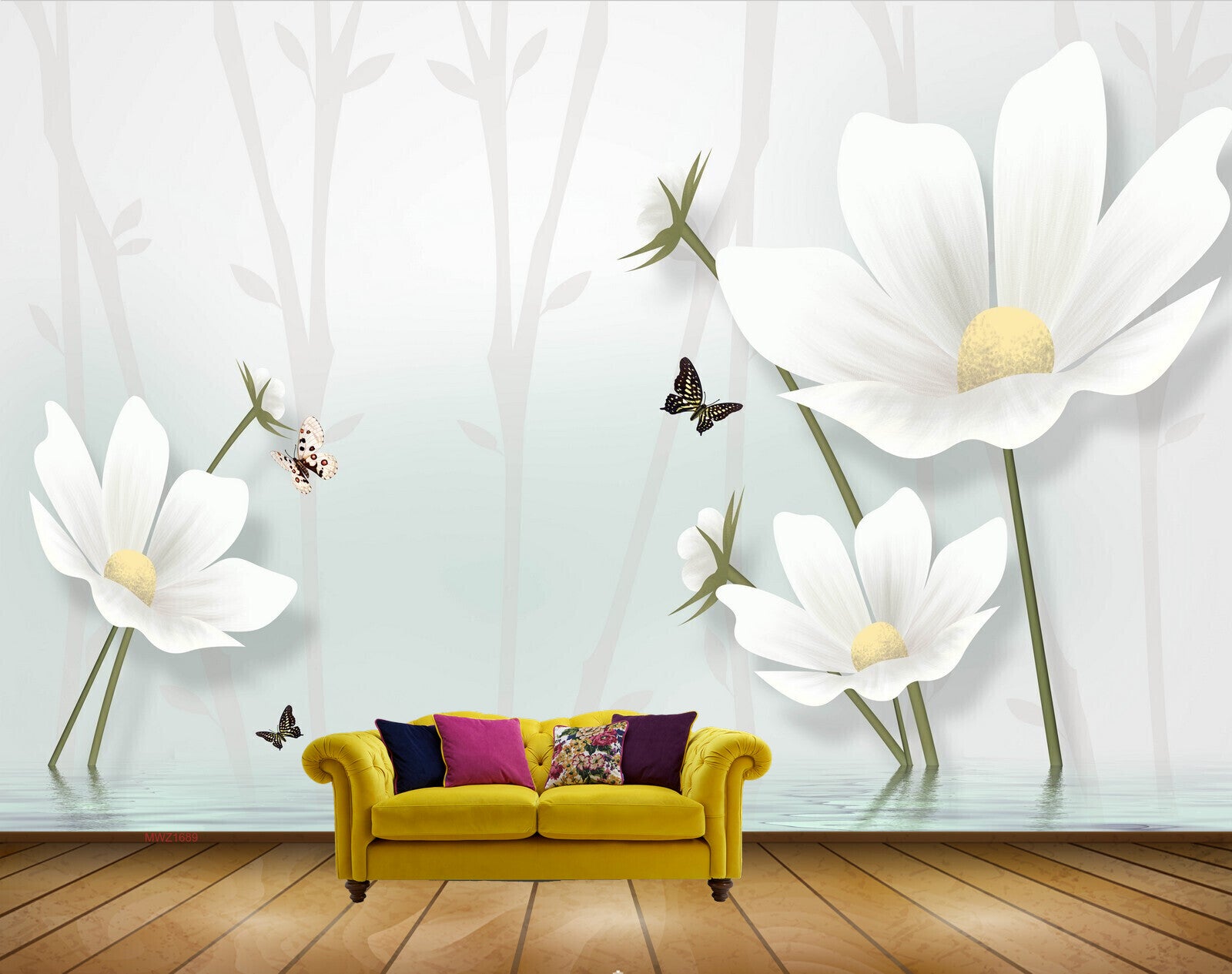 Avikalp MWZ1689 White Flowers Butterflies HD Wallpaper