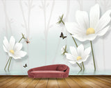 Avikalp MWZ1689 White Flowers Butterflies 3D HD Wallpaper