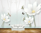 Avikalp MWZ1689 White Flowers Butterflies 3D HD Wallpaper