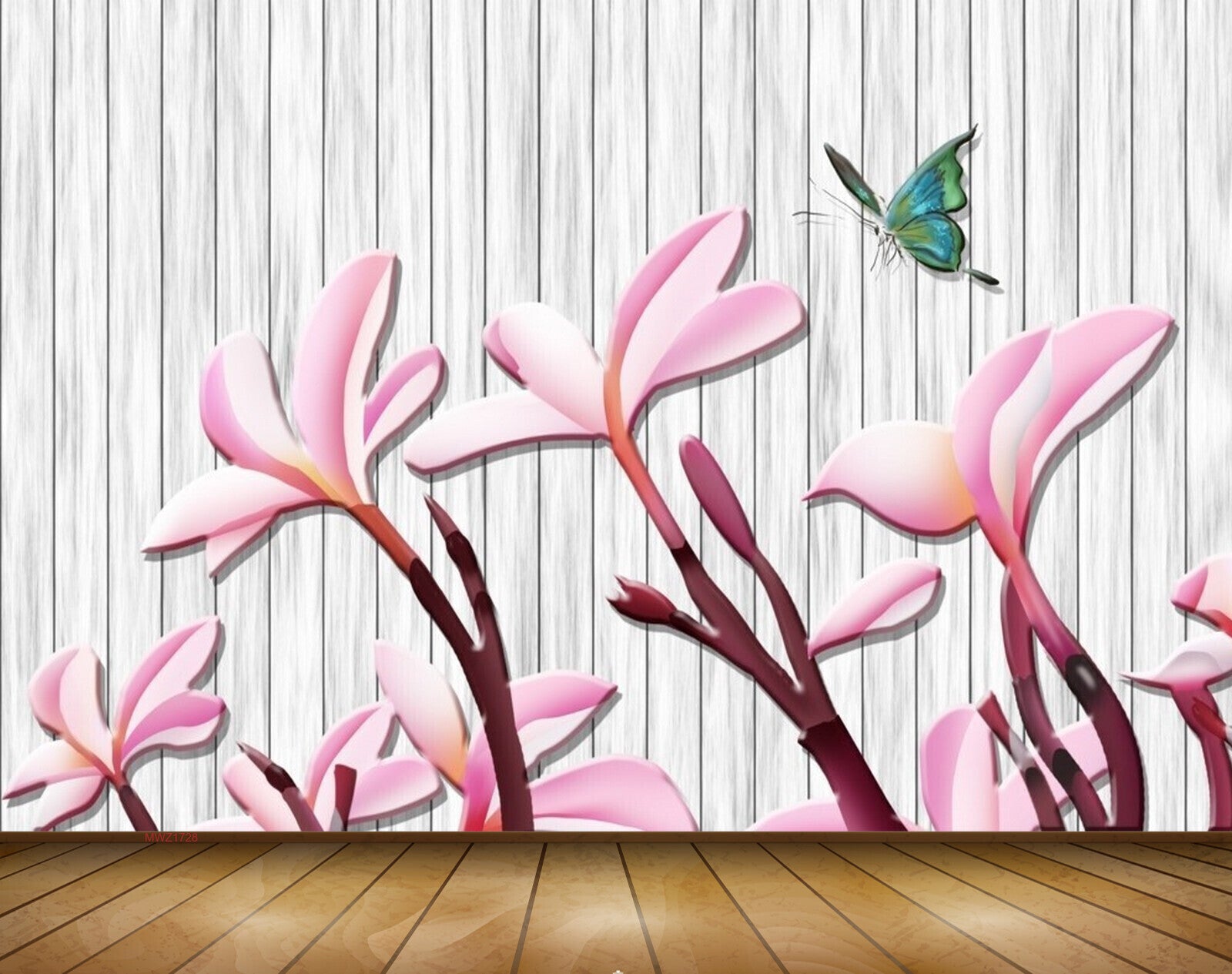 Avikalp MWZ1728 Pink Flowers Butterfly 3D HD Wallpaper