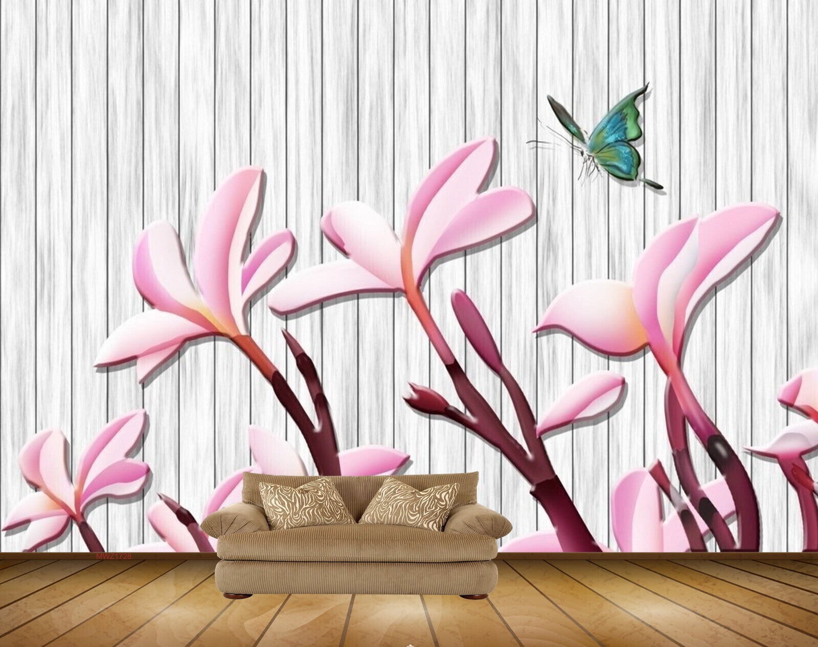 Avikalp MWZ1728 Pink Flowers Butterfly 3D HD Wallpaper