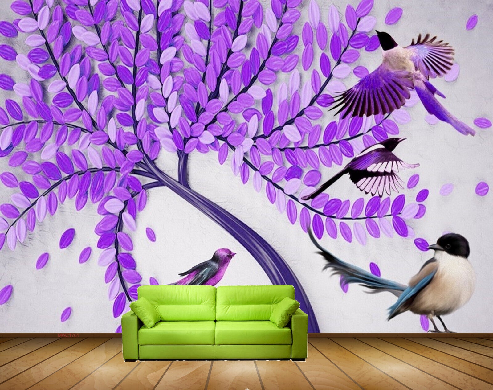 Avikalp MWZ1761 Purple Flowers Birds HD Wallpaper