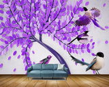 Avikalp MWZ1761 Purple Flowers Birds 3D HD Wallpaper