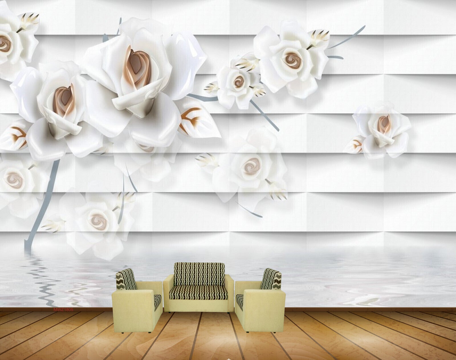 Avikalp MWZ1805 White Rose Flowers 3D HD Wallpaper