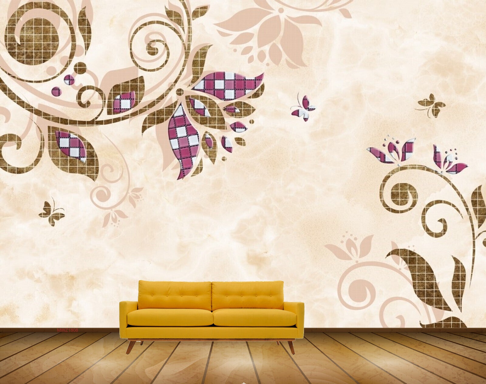 Avikalp MWZ1808 Brown Purple Leaves Butterflies HD Wallpaper