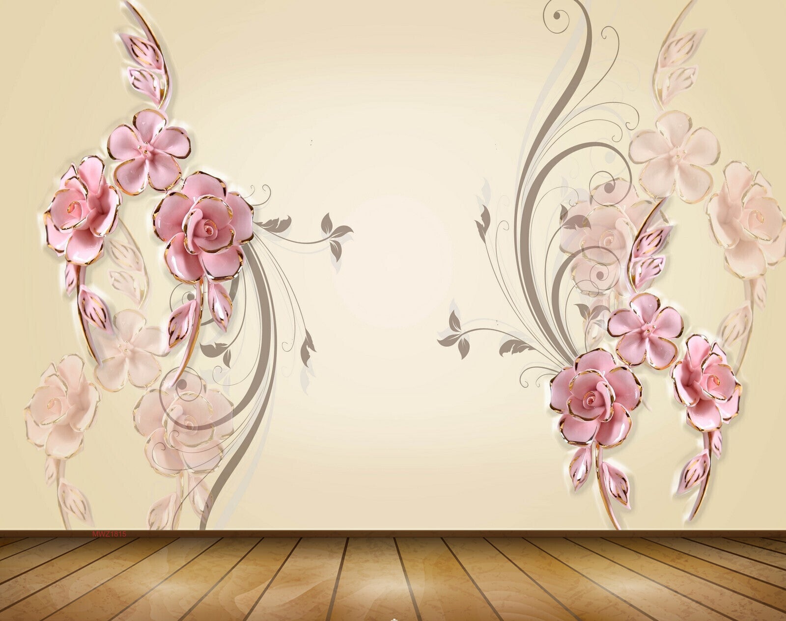 Avikalp MWZ1815 Pink Flowers Leaves 3D HD Wallpaper