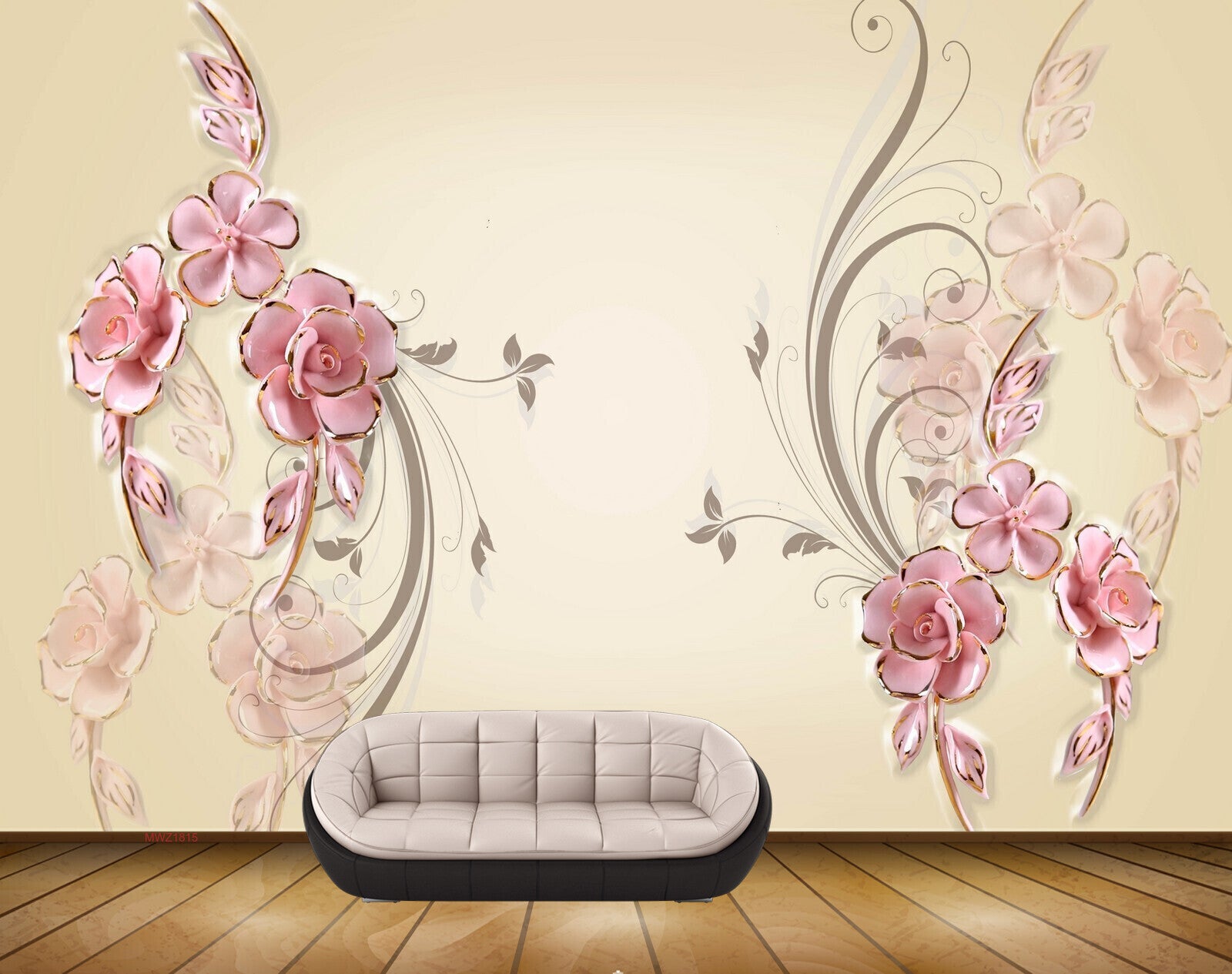 Avikalp MWZ1815 Pink Flowers Leaves 3D HD Wallpaper