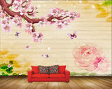 Avikalp MWZ1819 Pink Flowers Butterflies Branches 3D HD Wallpaper