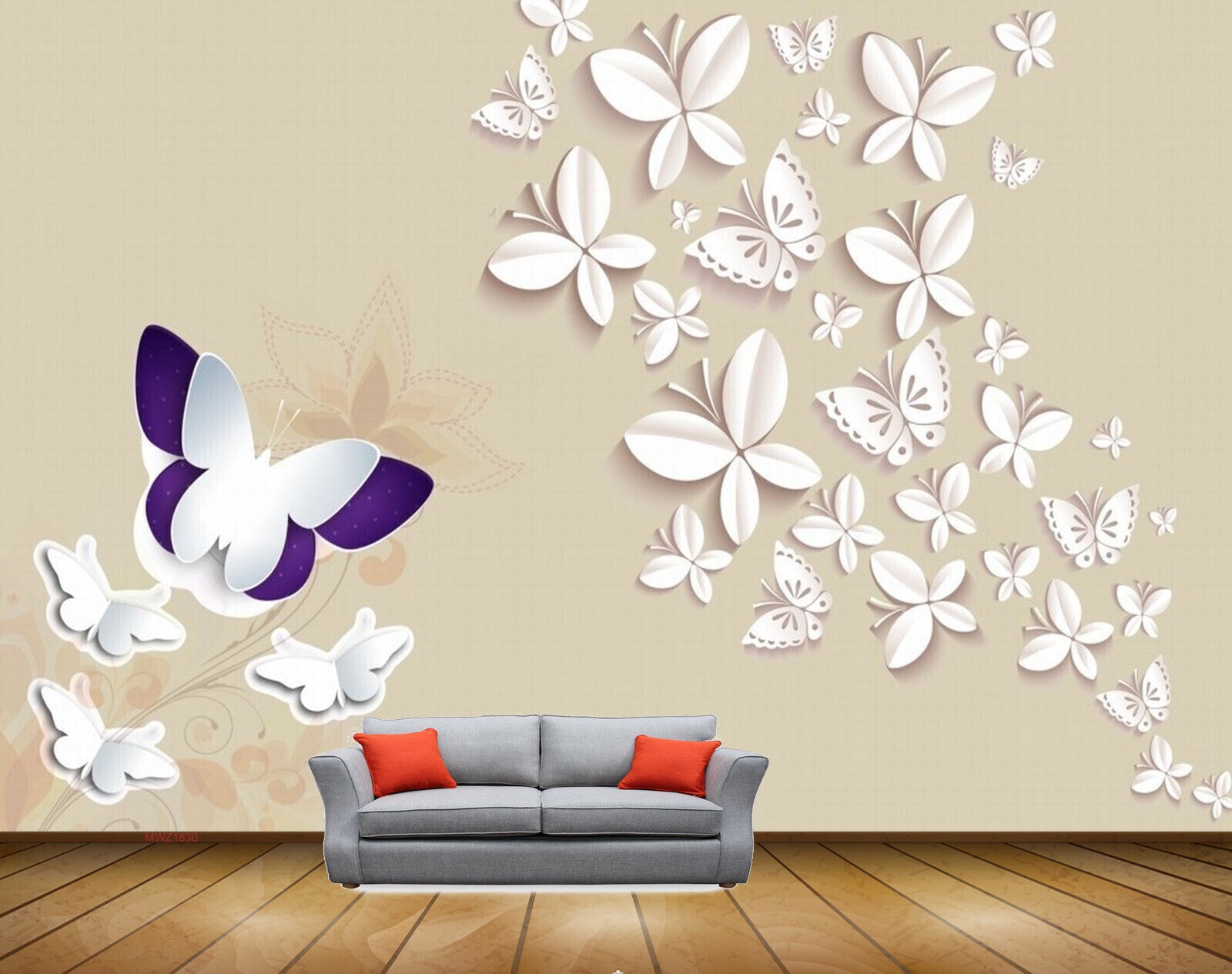 Avikalp MWZ1830 White Purple Butterflies HD Wallpaper