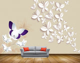 Avikalp MWZ1830 White Purple Butterflies HD Wallpaper