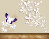 Avikalp MWZ1830 White Purple Butterflies 3D HD Wallpaper