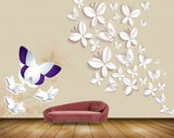 Avikalp MWZ1830 White Purple Butterflies 3D HD Wallpaper