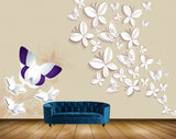 Avikalp MWZ1830 White Purple Butterflies 3D HD Wallpaper