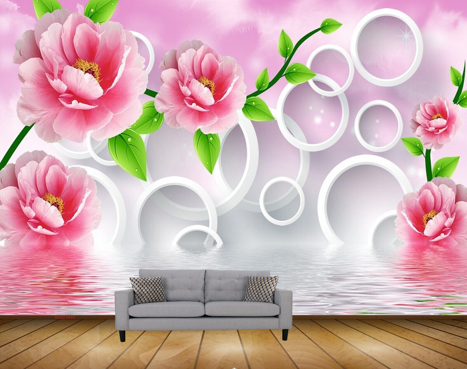 Avikalp MWZ1840 Pink Flowers 3D HD Wallpaper