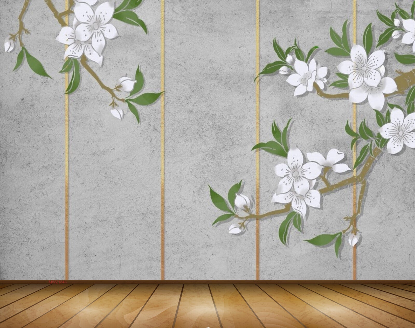 Avikalp MWZ1846 White Flowers Branches Leaves 3D HD Wallpaper