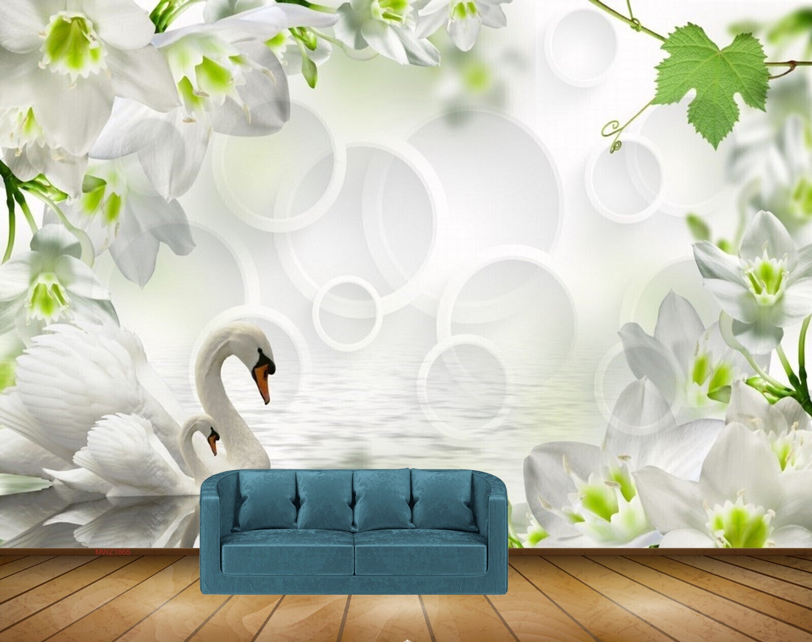 Avikalp MWZ1865 White Flowers Swans HD Wallpaper