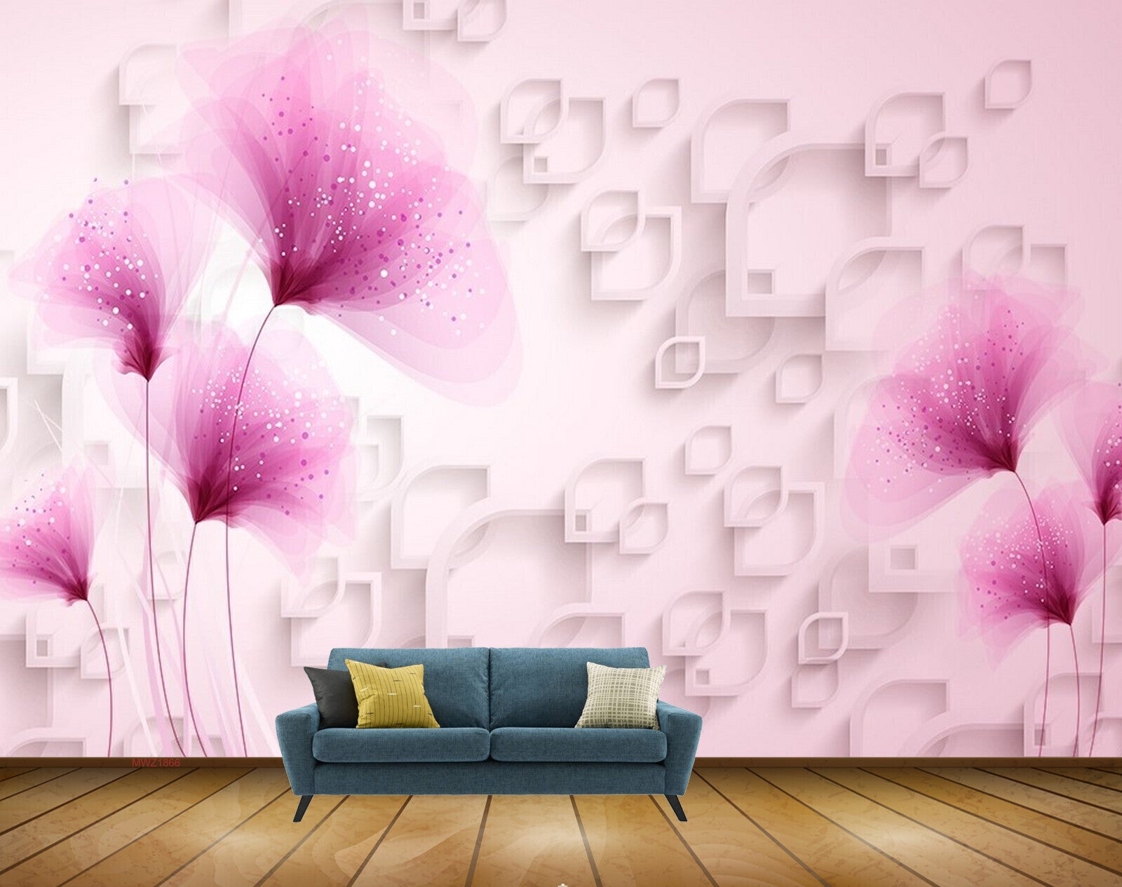 Avikalp MWZ1866 Pink Flowers 3D HD Wallpaper