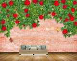 Avikalp MWZ1872 Red Rose Flowers Butterflies 3D HD Wallpaper