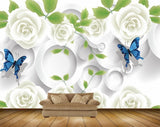 Avikalp MWZ1878 White Flowers Butterflies HD Wallpaper