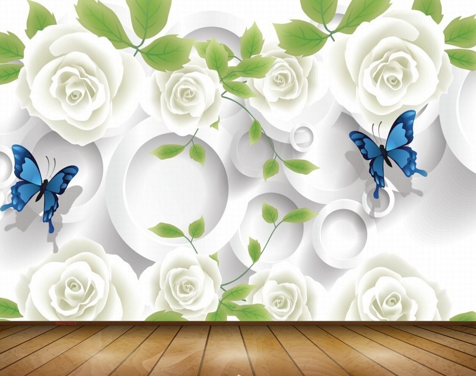 Avikalp MWZ1878 White Flowers Butterflies 3D HD Wallpaper