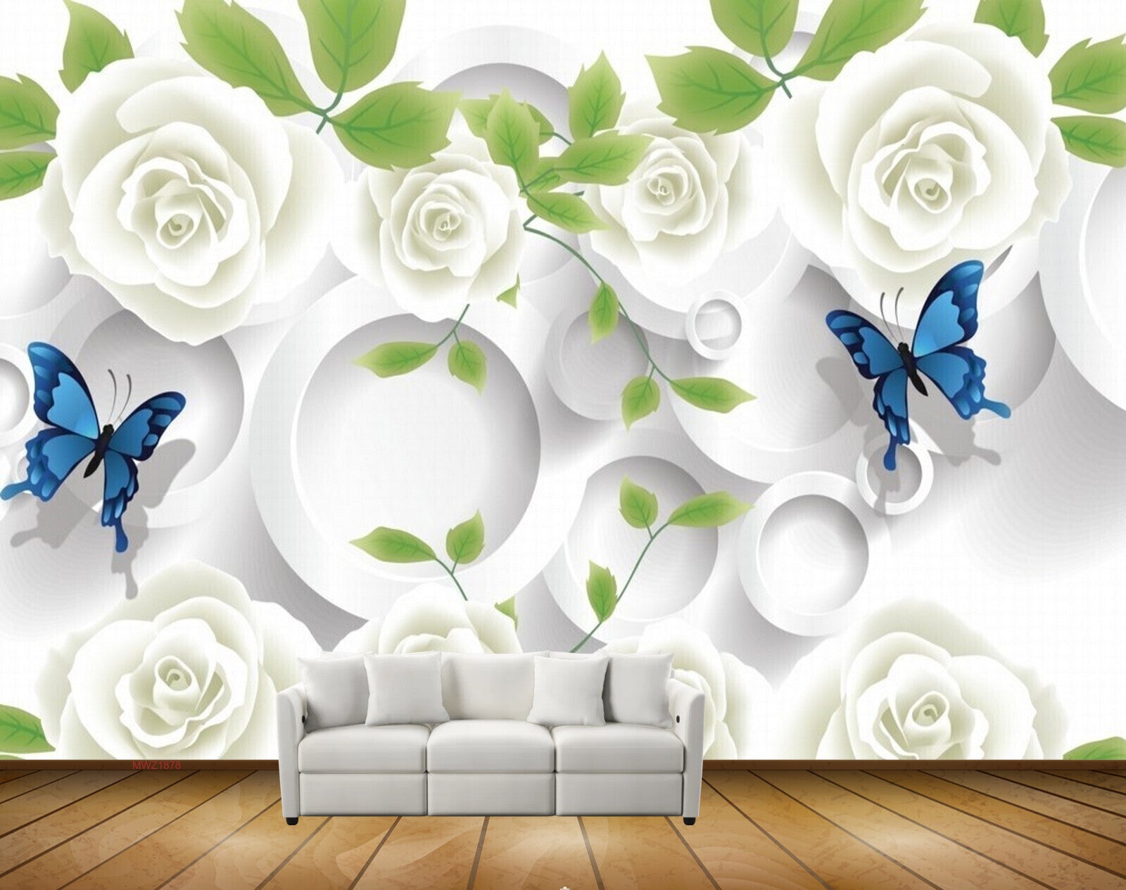 Avikalp MWZ1878 White Flowers Butterflies 3D HD Wallpaper