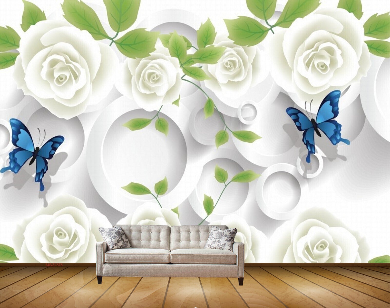 Avikalp MWZ1878 White Flowers Butterflies 3D HD Wallpaper